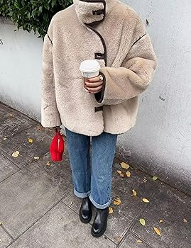 BQDCQB Short Pile Jacket Single-breasted Warm Winter Faux